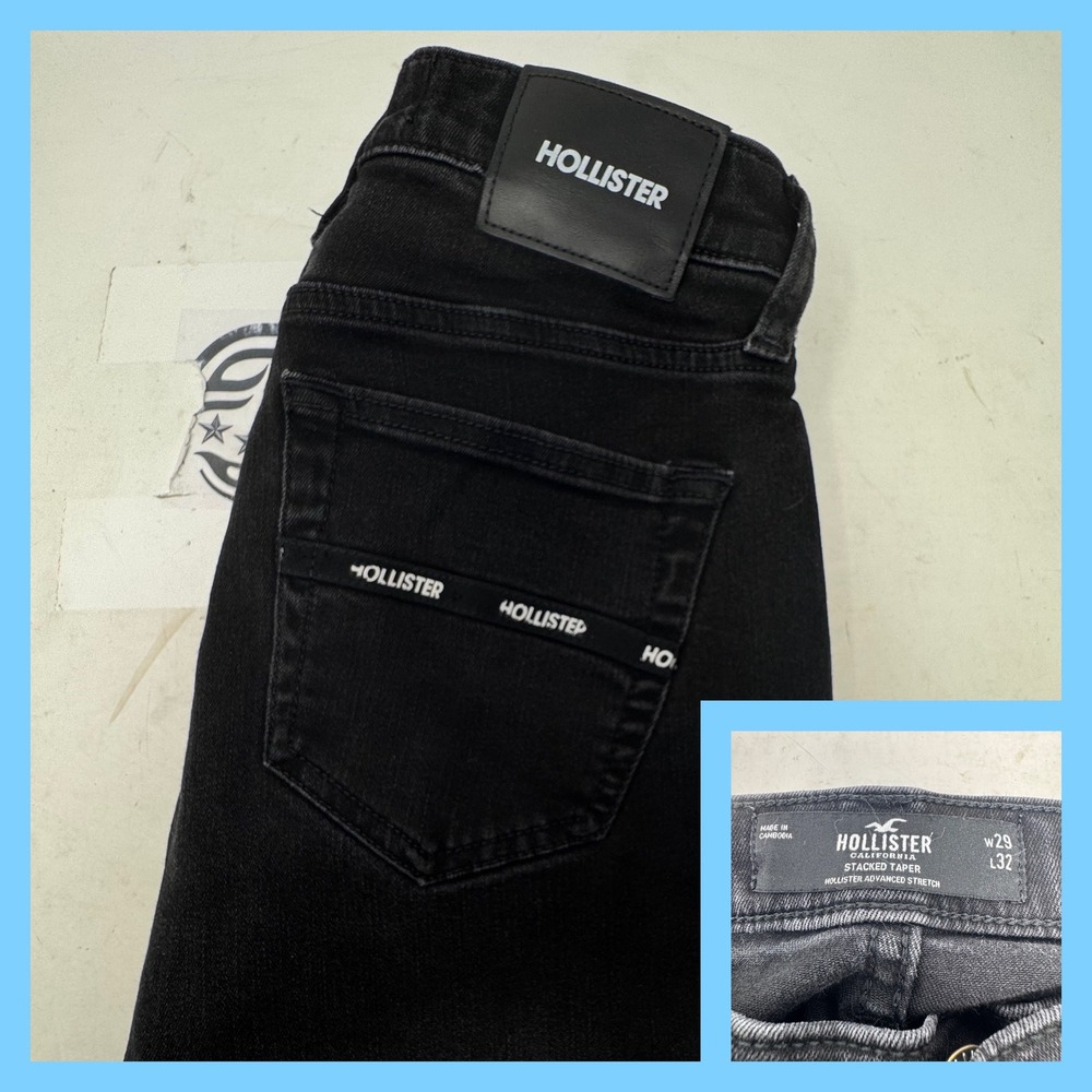 Hollister Stacked Taper Jeans Black Wash Advanced Stretch Mens W29 L32‎